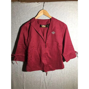 Womens Harley Davidson Jacket Suede Maroon Lace Up Back Sleeves Biker Motorcycle